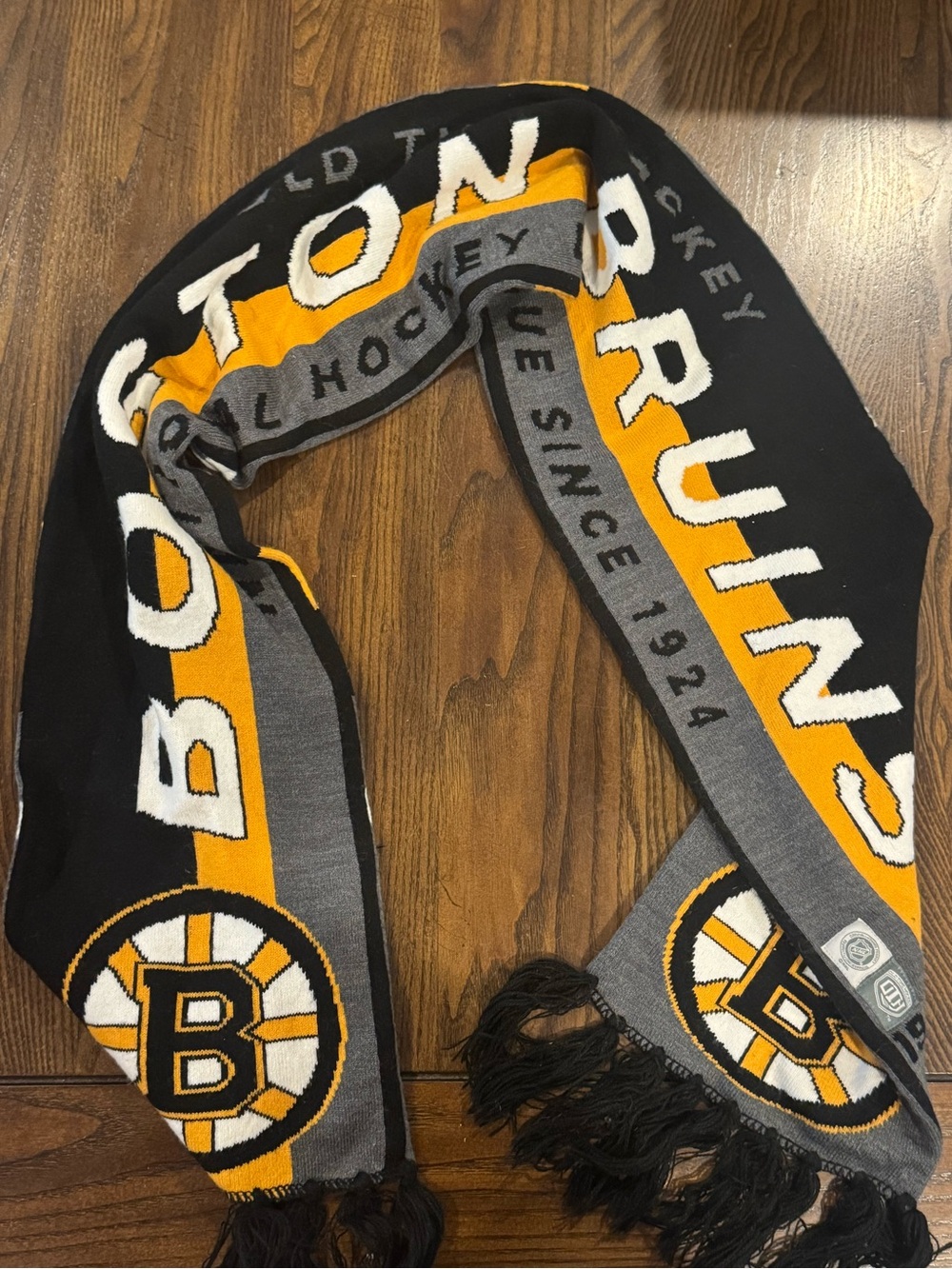 NHL Boston Bruins Black Gold Gray Knit Scarf with Team Logos